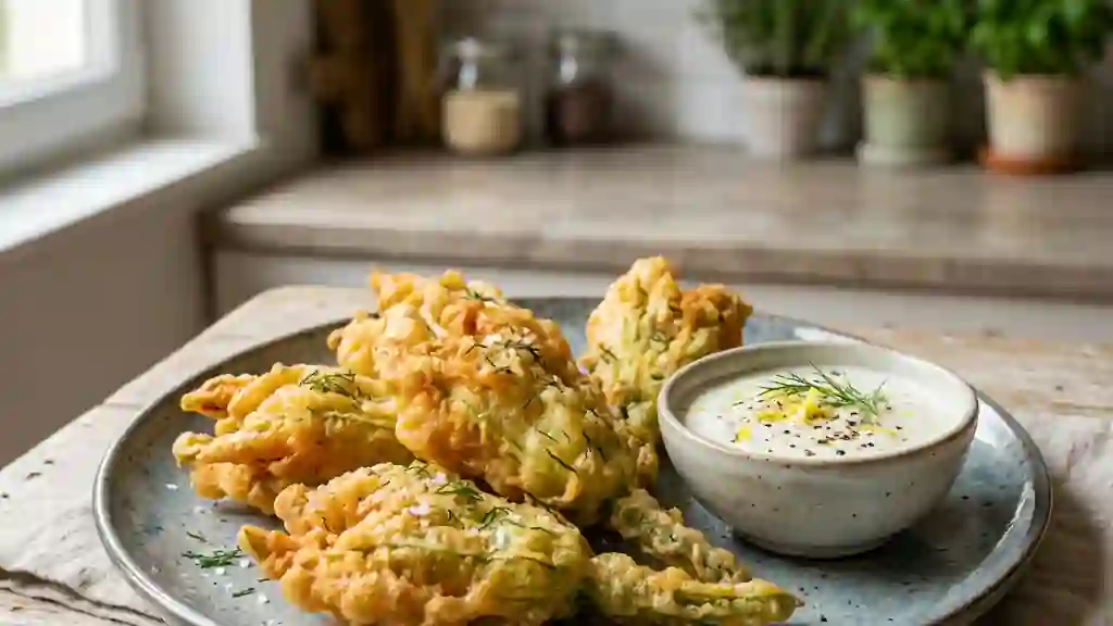 Beignets de fleurs de courgettes croustillants - Photo de présentation
