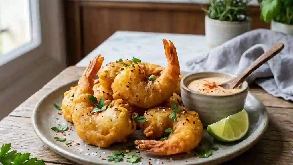 Beignets de gambas croustillants et relevés - Photo de présentation