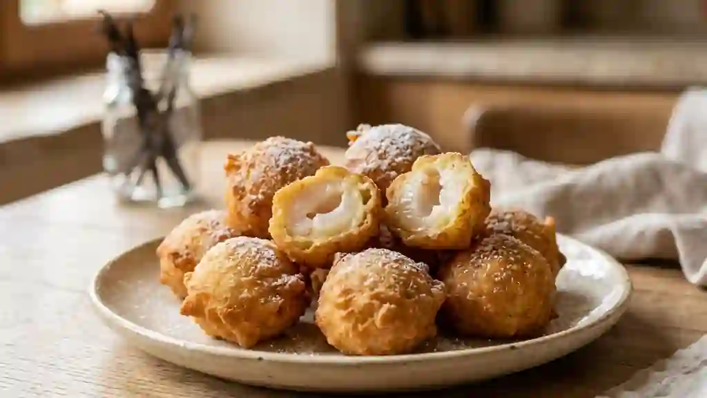 Beignets de litchis croustillants à la vanille - Photo de présentation
