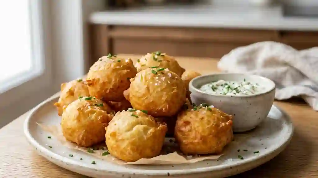 Beignets de pommes de terre soufflés et dorés - Photo de présentation