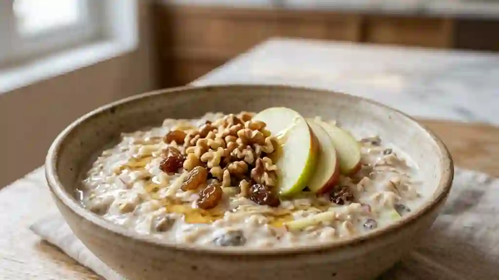 Bircher muesli crémeux aux pommes et noix - Photo de présentation
