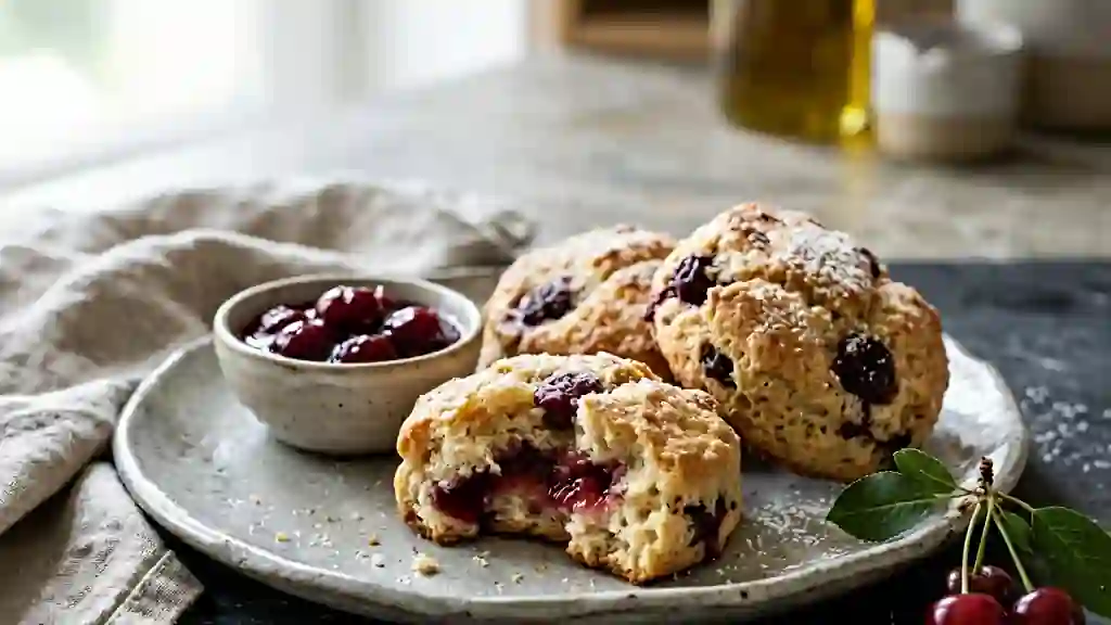 Biscuit moelleux cerise et huile d'olive - Photo de présentation