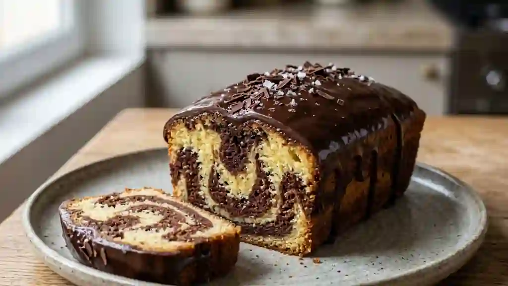 Marbré moelleux au nappage chocolat noir - Photo de présentation