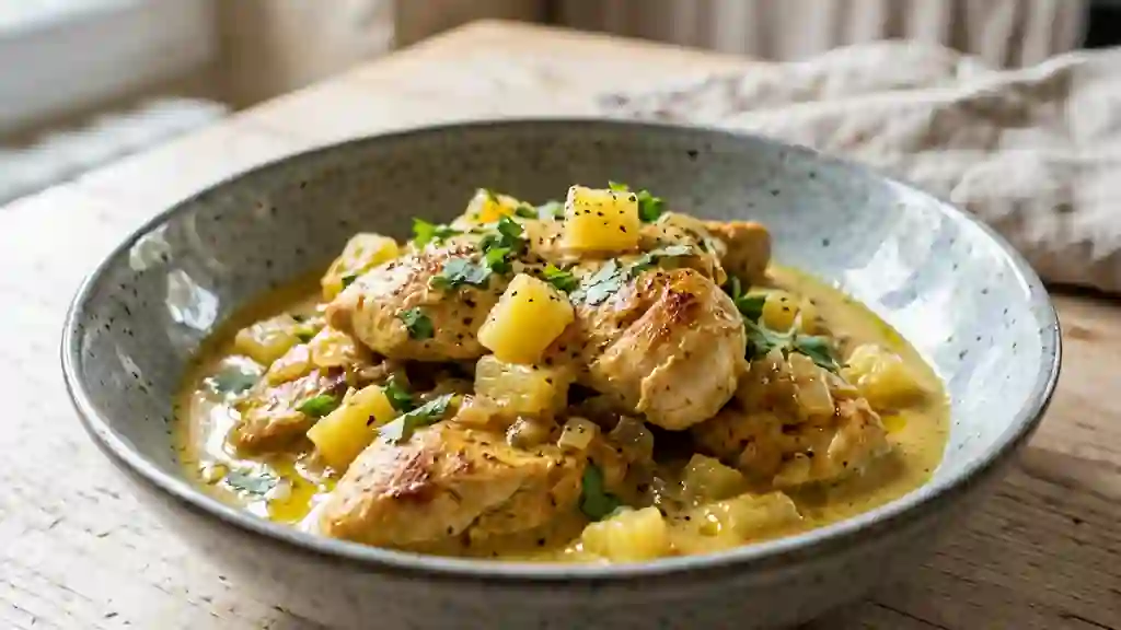 Poulet fondant à l'ananas et curry crémeux - Photo de présentation