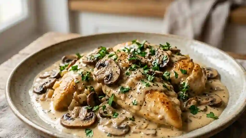 Poulet fondant à la crème et champignons - Photo de présentation