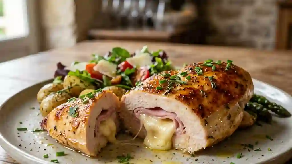 Poulet farci au jambon et fromage fondant - Photo de présentation