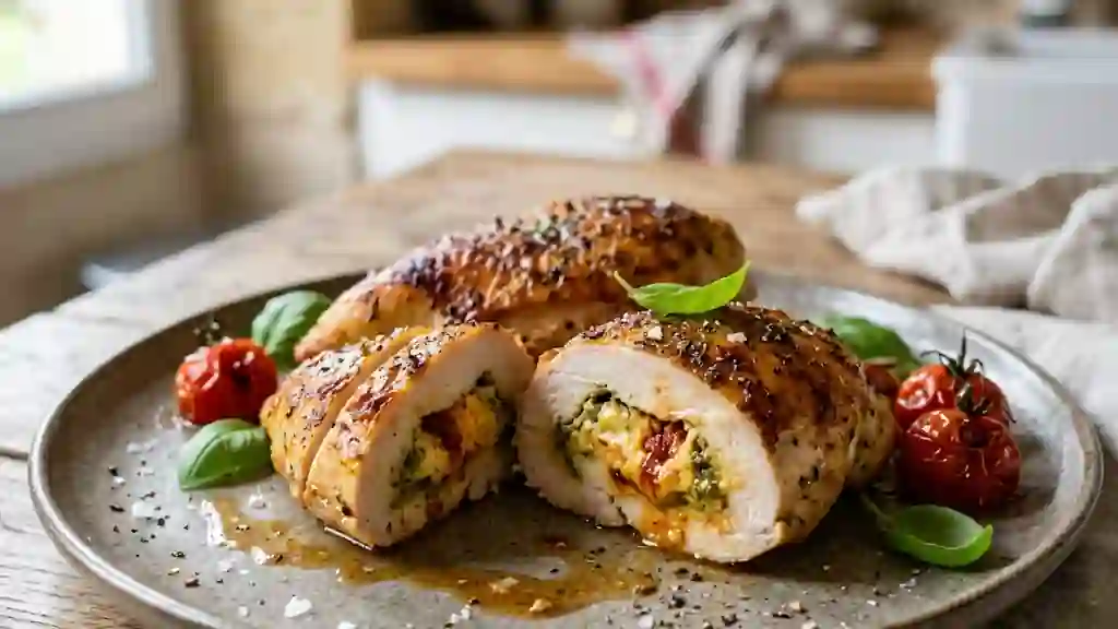 Poulet farci ricotta et duo de pestos fondant - Photo de présentation