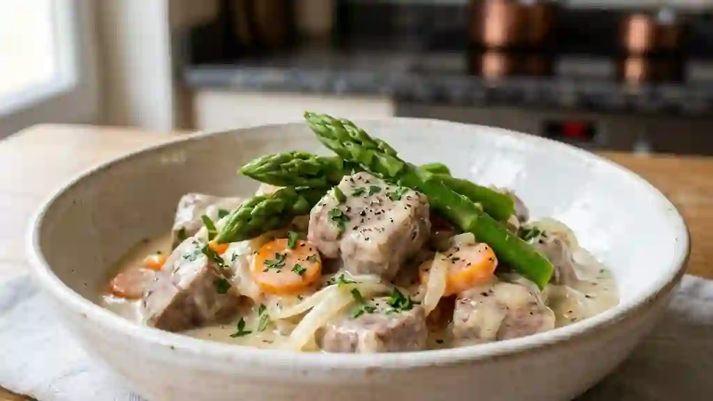 Blanquette onctueuse aux pointes d'asperges - Photo de présentation