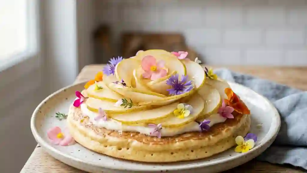 Blinis aux Poires Fondantes et Pétales Frais - Photo de présentation
