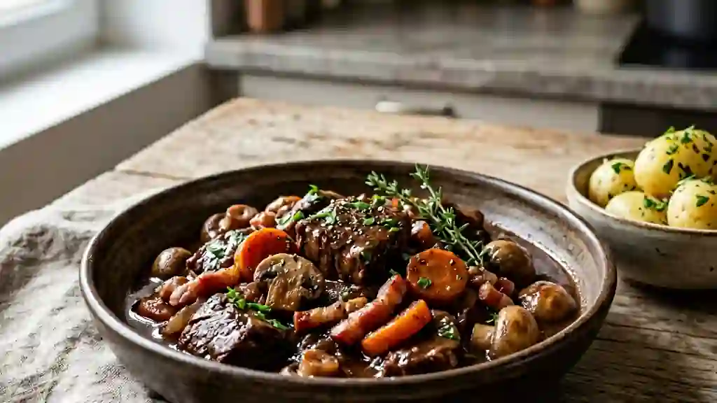 Boeuf bourguignon fondant au vin rouge - Photo de présentation