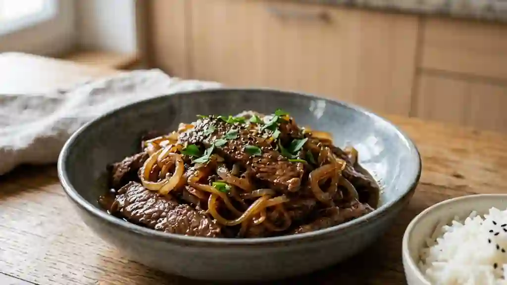Bœuf laqué aux oignons fondants - Photo de présentation