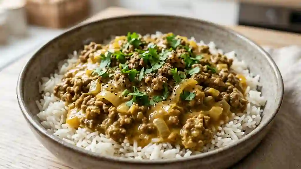 Bœuf haché au curry fondant et coco - Photo de présentation