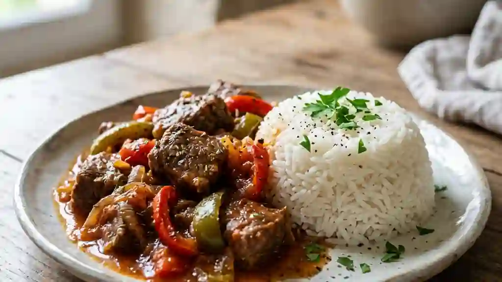 Bœuf fondant aux poivrons et riz parfumé - Photo de présentation