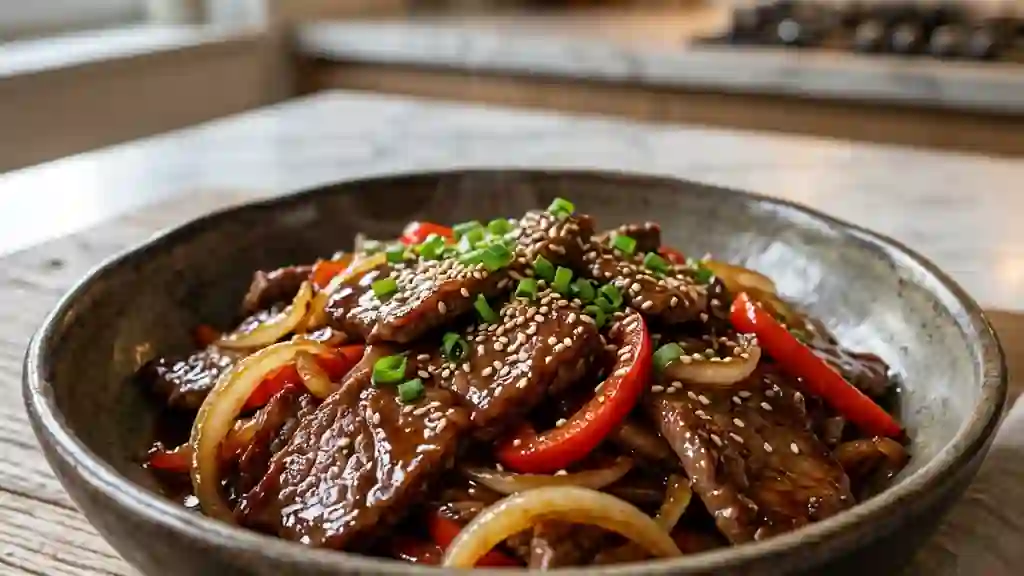 Bœuf sauté au wok, sauce soja et sésame - Photo de présentation