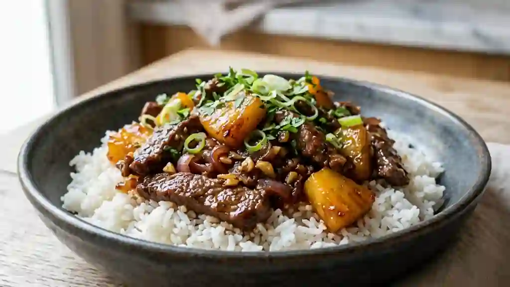Bœuf sauté à l'ananas caramélisé - Photo de présentation