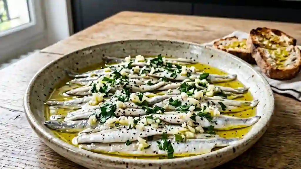 Boquerones fondants à l'ail et au vinaigre - Photo de présentation
