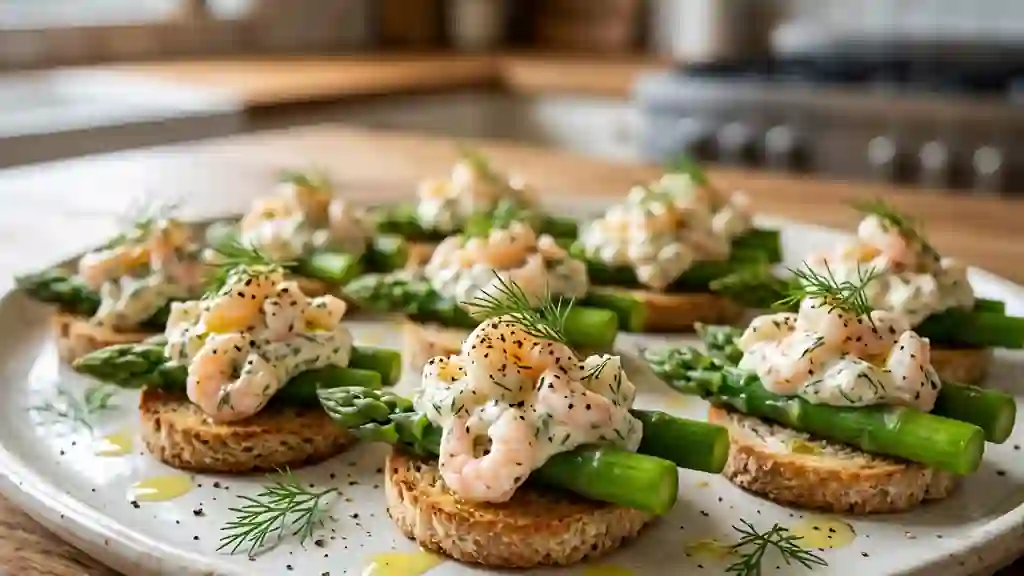 Bouchées fraîches asperges et crevettes citronnées - Photo de présentation