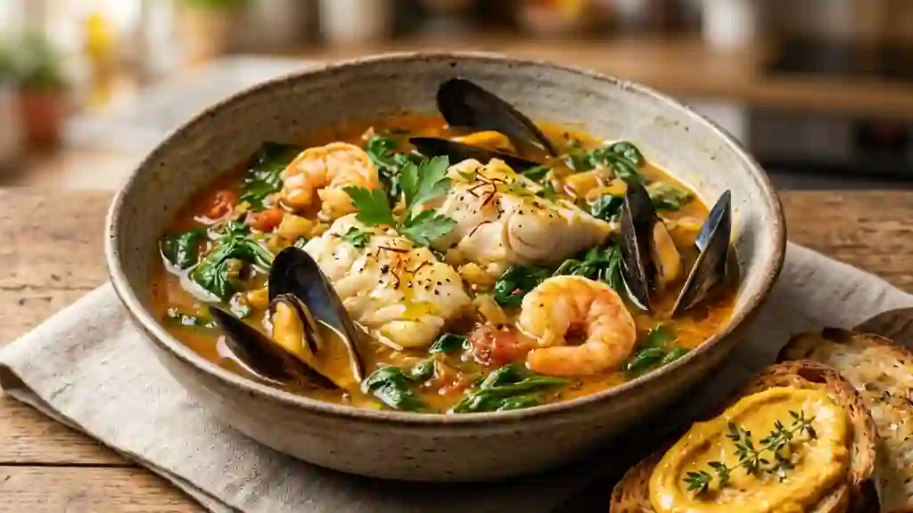 Bouillabaisse iodée aux épinards et safran - Photo de présentation