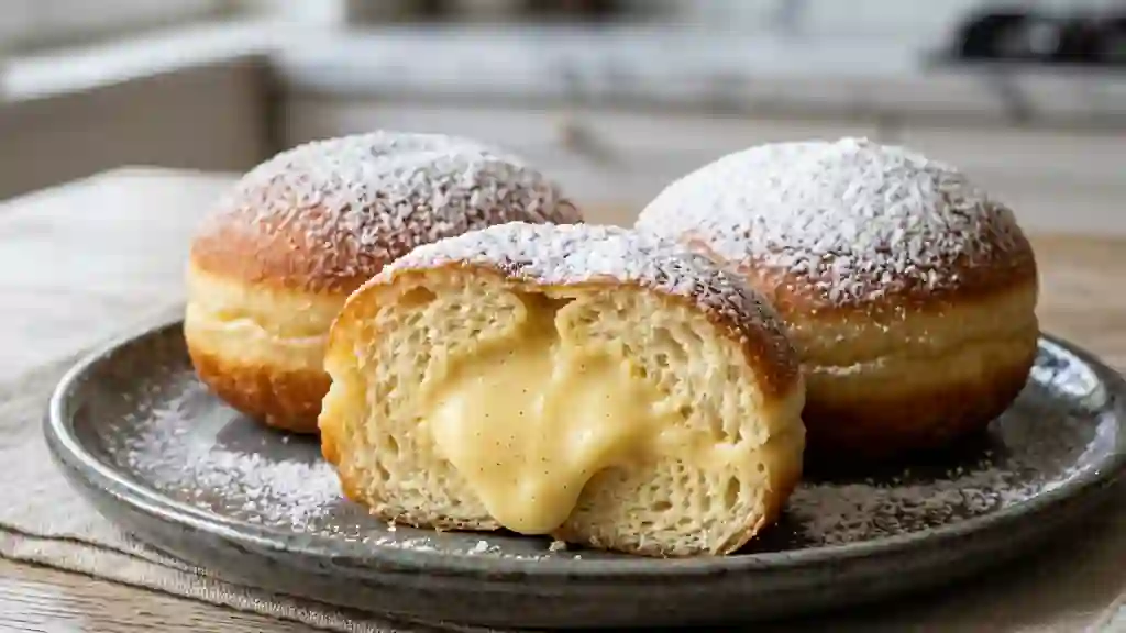 Boules de Berlin au cœur crème vanille fondant - Photo de présentation