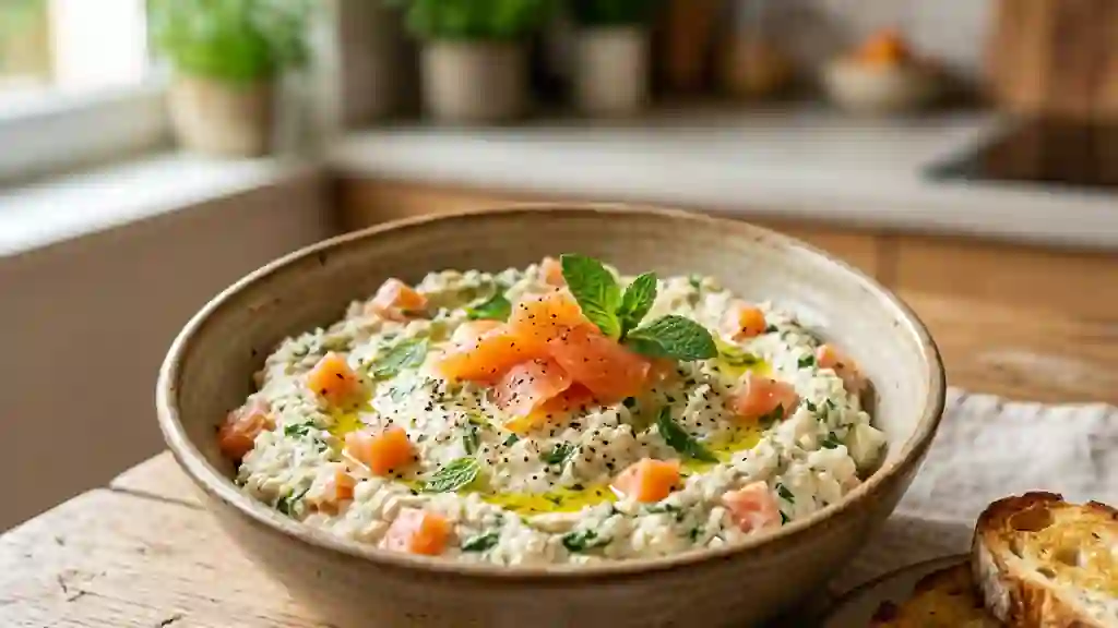 Brandade onctueuse saumon fumé, chèvre et menthe - Photo de présentation