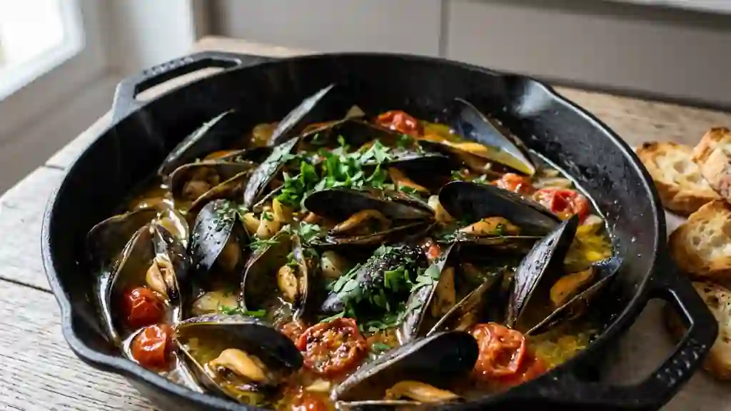 Brasucade de moules à l'ail et persillade - Photo de présentation