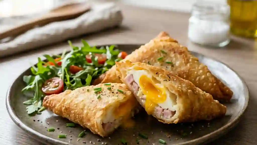 Bricks croustillantes au jambon et œuf coulant - Photo de présentation