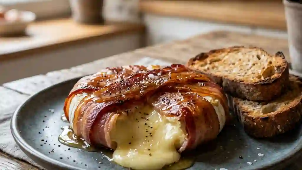 Brie rôti au lard croustillant et miel - Photo de présentation