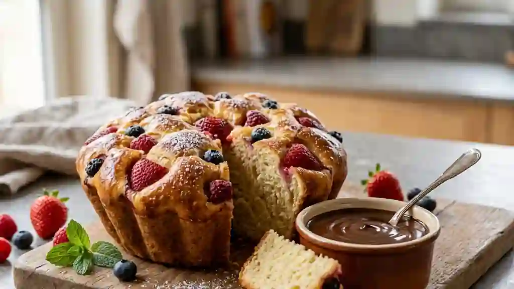 Brioche fruitée et sa fondue chocolatée - Photo de présentation