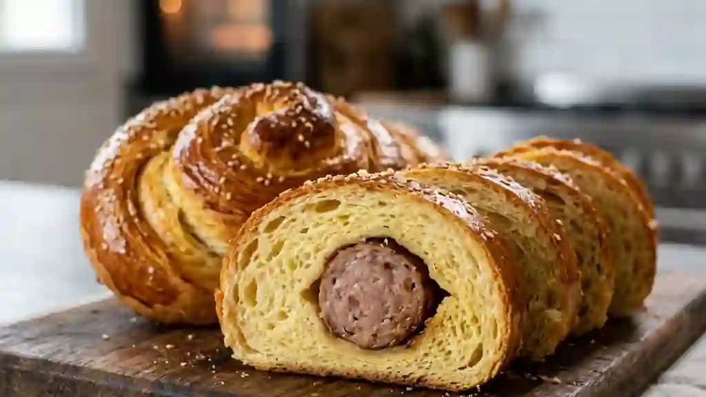 Brioche à la saucisse moelleuse et dorée - Photo de présentation