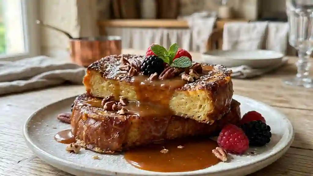 Brioche perdue fondante au caramel ambré - Photo de présentation