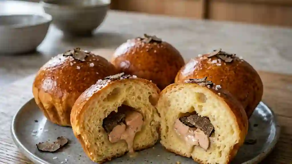 Brioches fondantes au foie gras et truffe noire - Photo de présentation