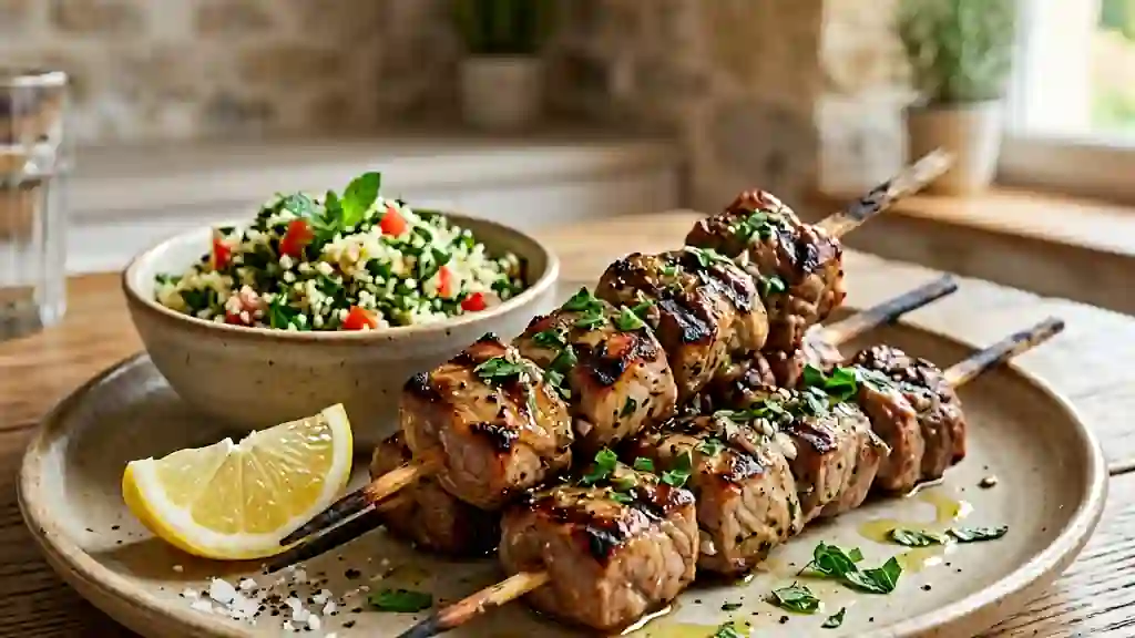 Brochettes d'agneau grillées, menthe et citron - Photo de présentation