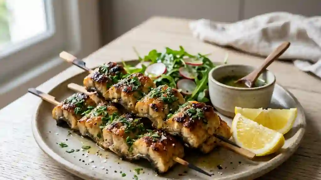 Brochettes d'anguille au beurre citronné - Photo de présentation