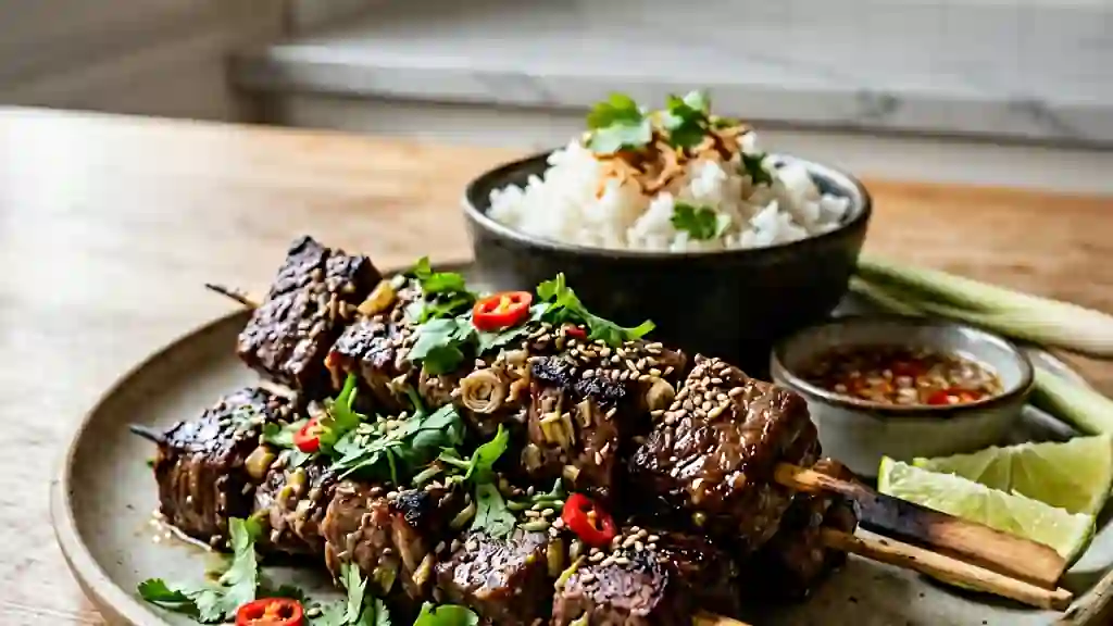 Brochettes de bœuf grillées à la citronnelle - Photo de présentation