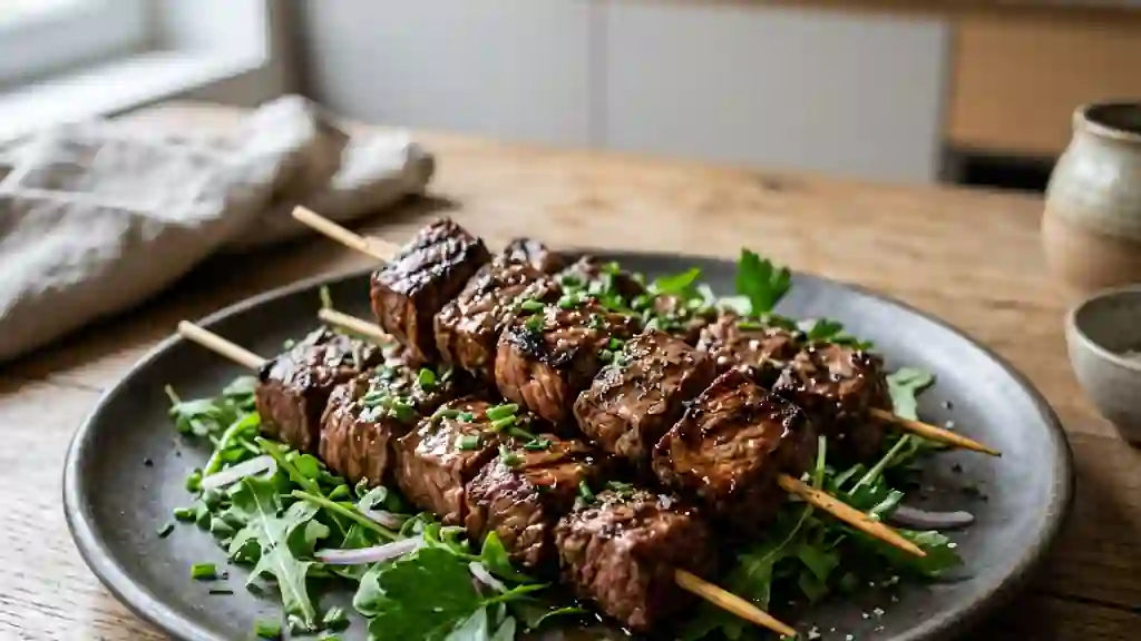 Brochettes de bœuf laquées soja et miel - Photo de présentation