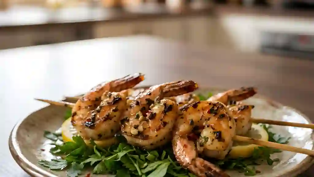 Brochettes de crevettes ail et citron - Photo de présentation