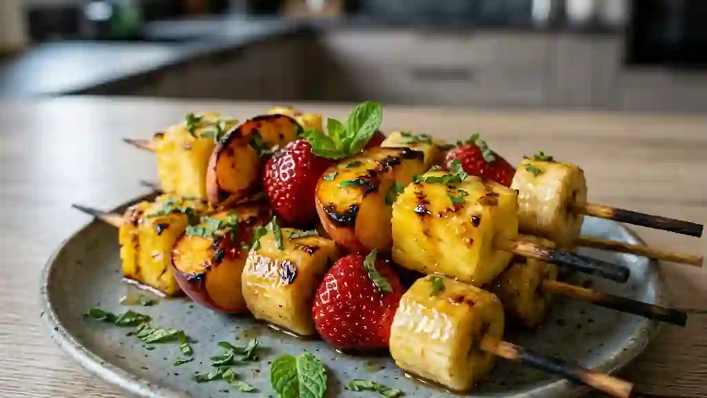 Fruits grillés caramélisés au miel et menthe - Photo de présentation