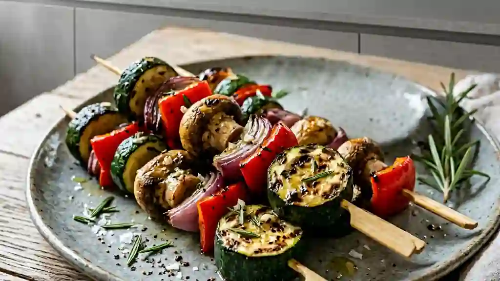 Brochettes de légumes grillées au romarin frais - Photo de présentation