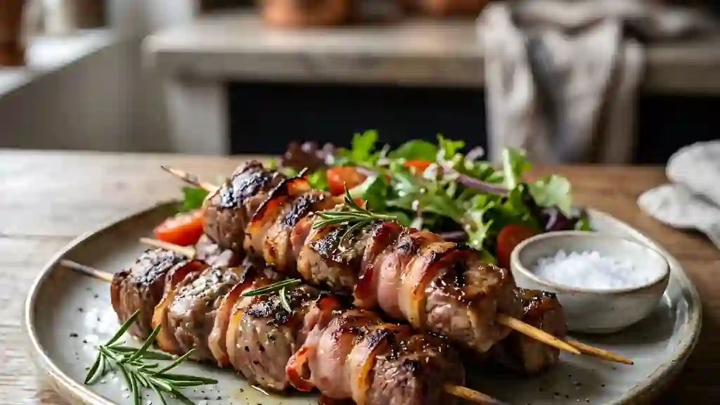 Brochettes de Mouton au Lard Fumé et Romarin - Photo de présentation