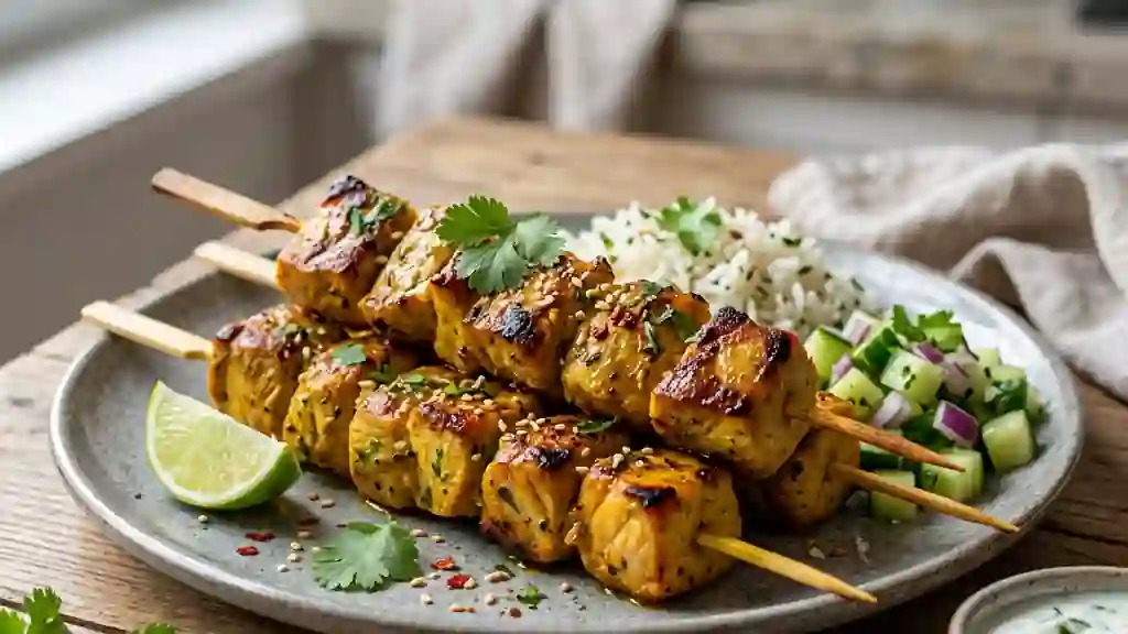 Brochettes de porc fondantes au curry - Photo de présentation