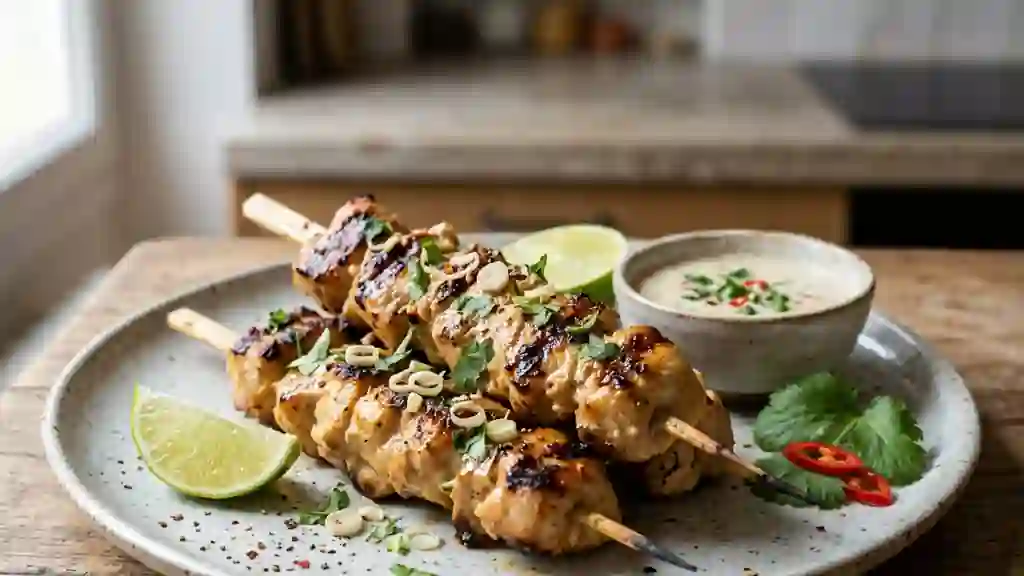 Brochettes de poulet coco et citronnelle grillées - Photo de présentation