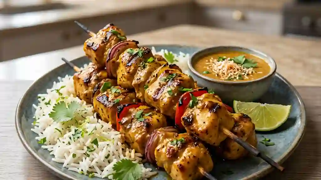 Brochettes de poulet coco et curry fondant - Photo de présentation