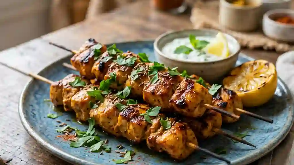 Brochettes de poulet aux épices orientales - Photo de présentation