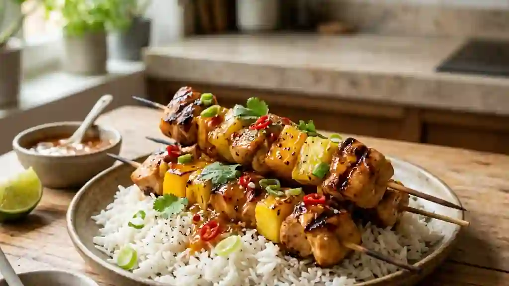Brochettes Poulet Mangue-Ananas Pimentées - Photo de présentation
