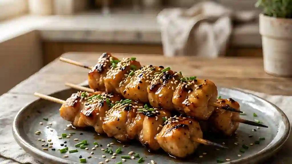 Brochettes de poulet laquées soja et miel - Photo de présentation
