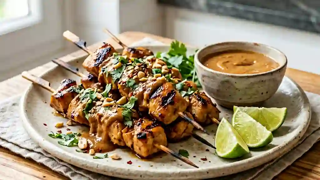 Brochettes de poulet satay ultra-crémeuses - Photo de présentation