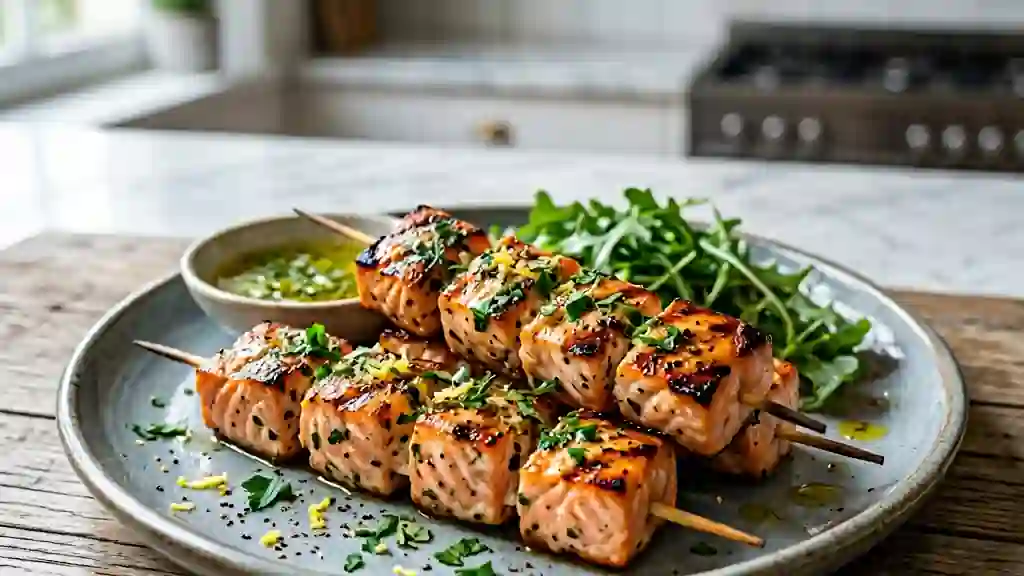 Brochettes de saumon fondantes au citron - Photo de présentation
