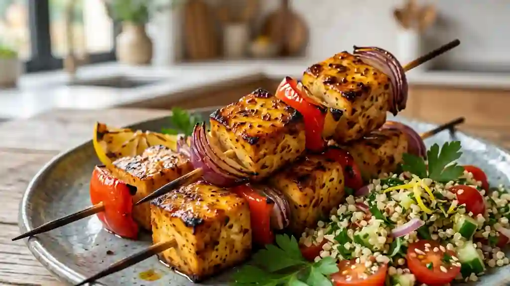 Tofu grillé laqué au miel et épices douces - Photo de présentation