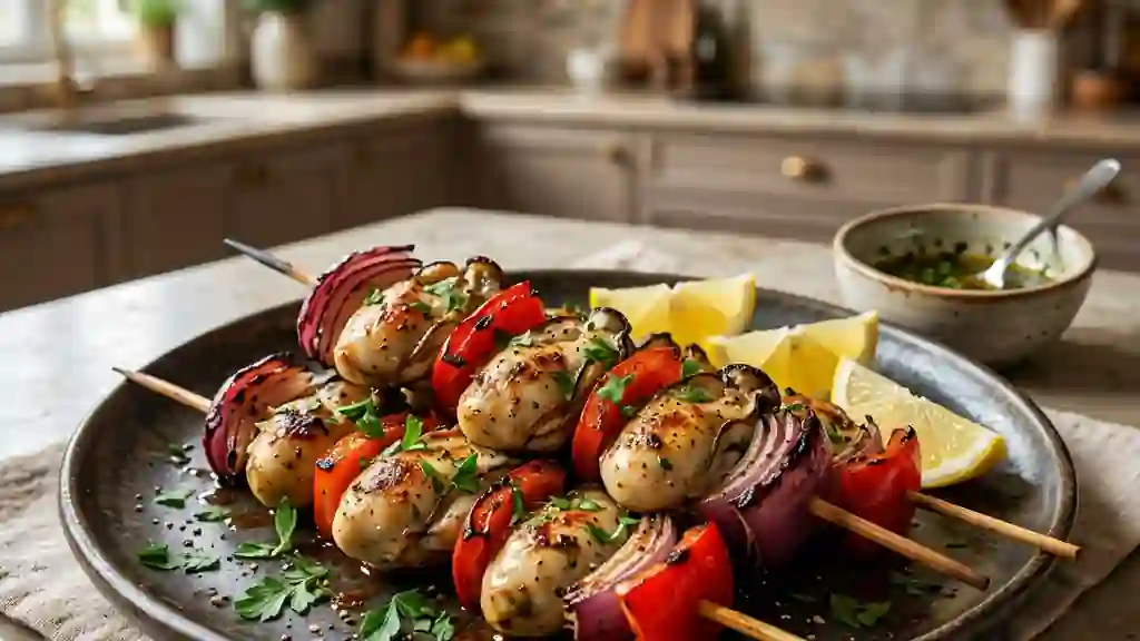 Brochettes d'huîtres grillées au piment - Photo de présentation