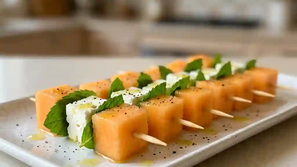 Brochettes melon feta : fraîcheur et menthe vive - Photo de présentation